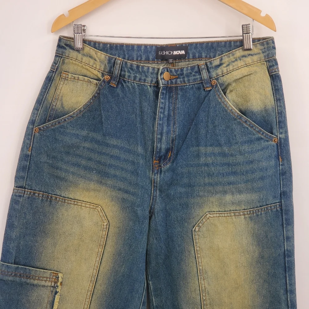 ☆☆  Fashion Nova Wide Leg Cargo Jeans Size 11 NWT